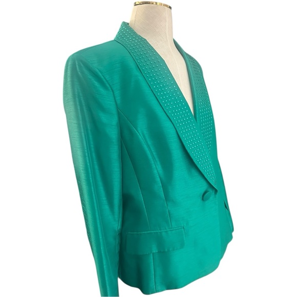 Albert Nipon Emerald Green Classic Embellished Blazer Jacket Size 14 - Picture 4 of 7